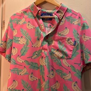 Chubbies Pink Bananas Pullover Button Short Sleeve Relaxed Fit Medium Shirt